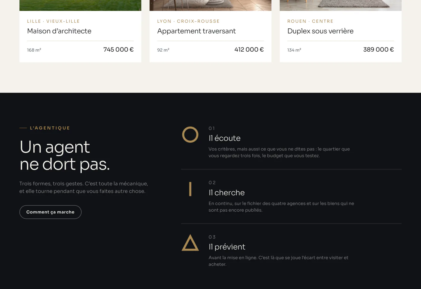Plus bas dans la même page, la sélection de biens et le bloc de méthode